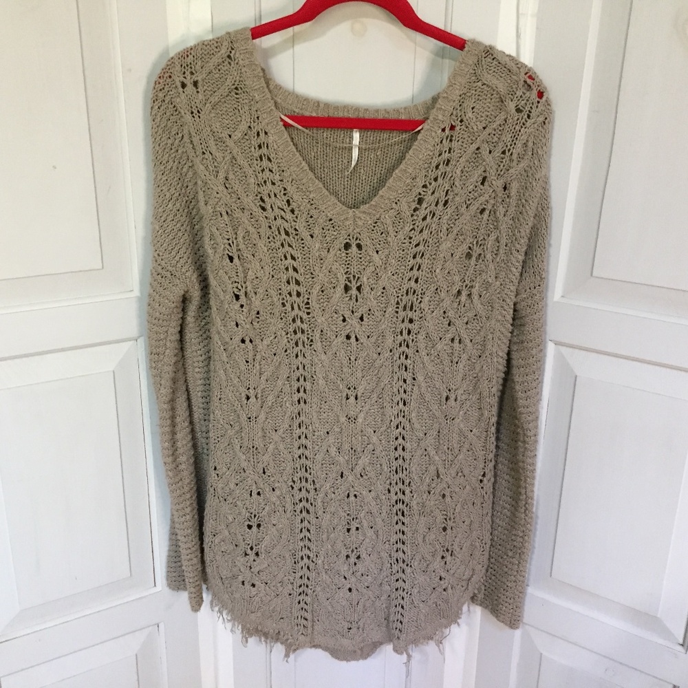 Free People Beige V-Neck Sweater